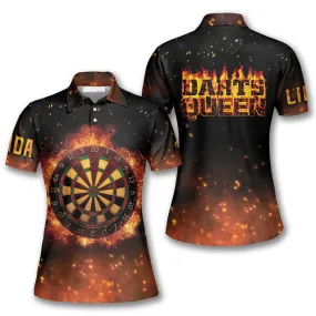 3D All Over Print Darts Queen Fire Flame Custom Darts Polo Shirts for Women