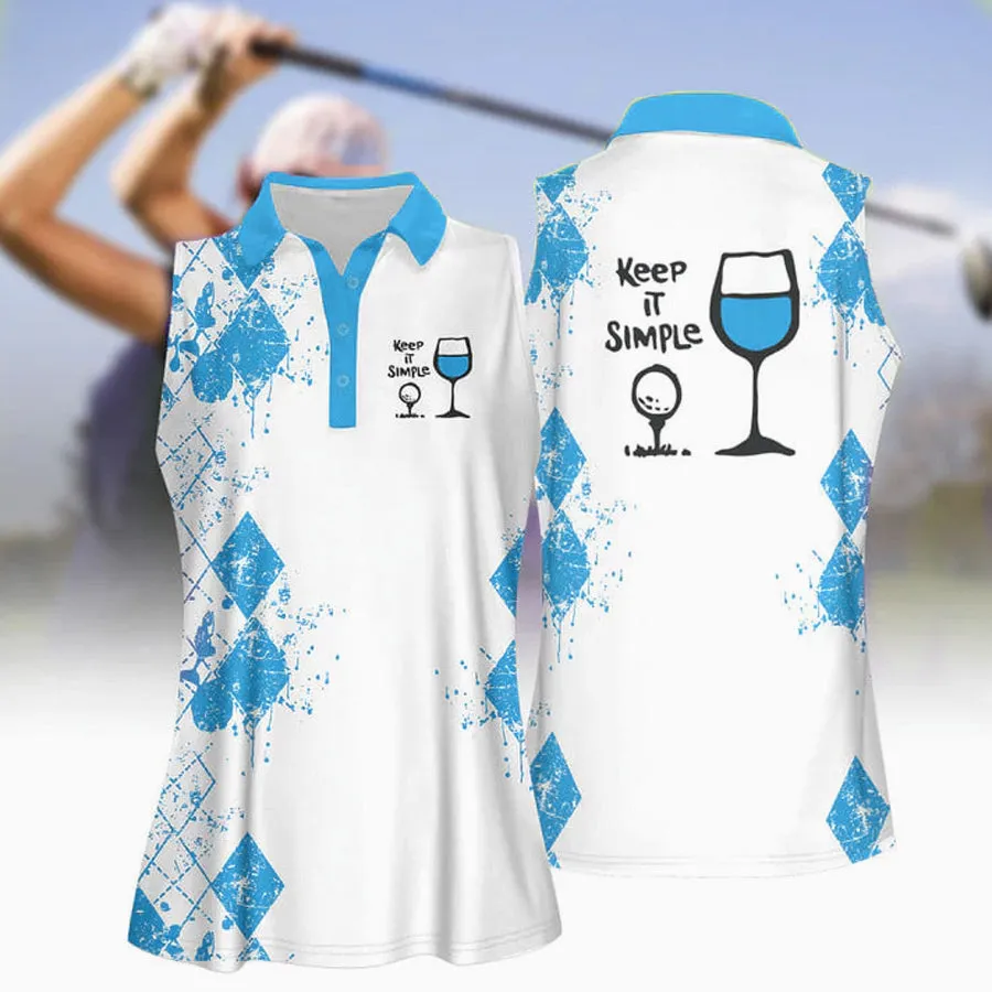 3D All Over Print Keep It Simple Golf And Wine Women Short Sleeve Polo Shirt, Sleeveless Polo Shirt