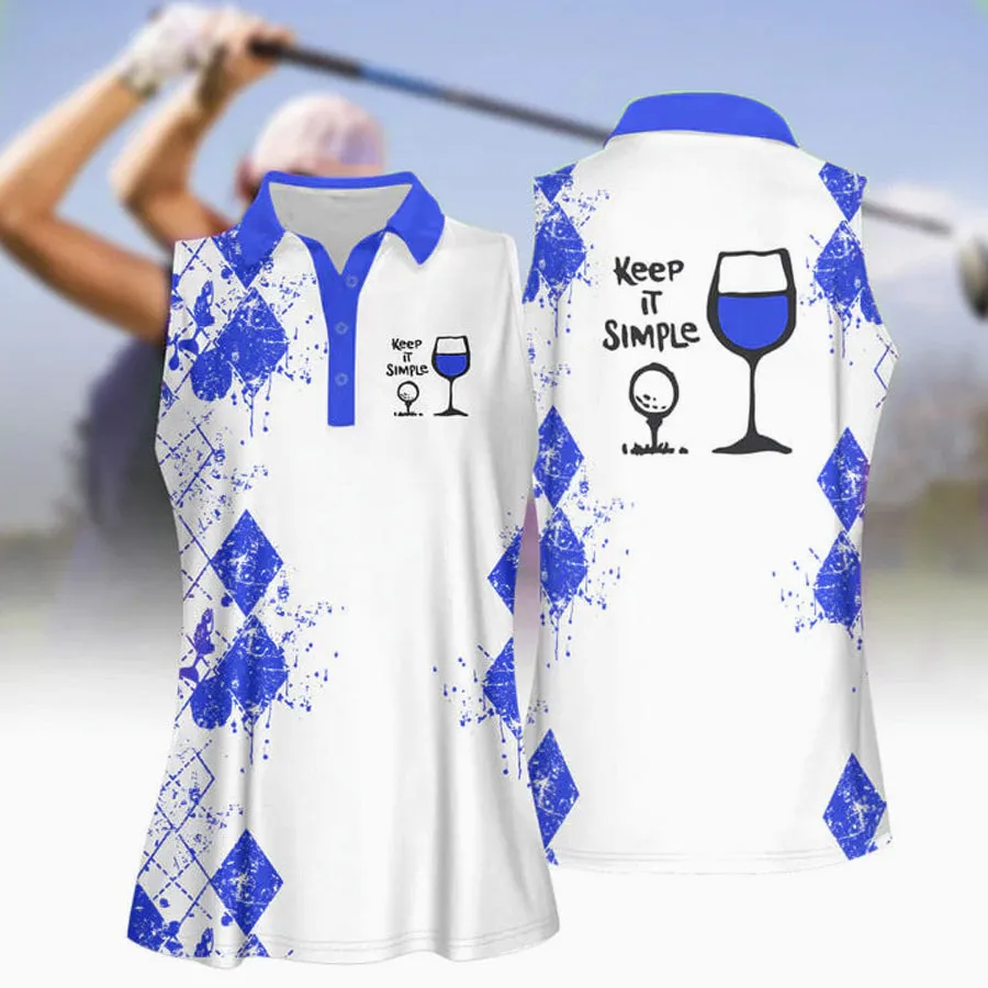 3D All Over Print Keep It Simple Golf And Wine Women Short Sleeve Polo Shirt, Sleeveless Polo Shirt