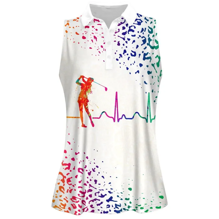 3D All Over Print Polo Shirt, Watercolor Leopard Golf Heart Beat Women Shirt