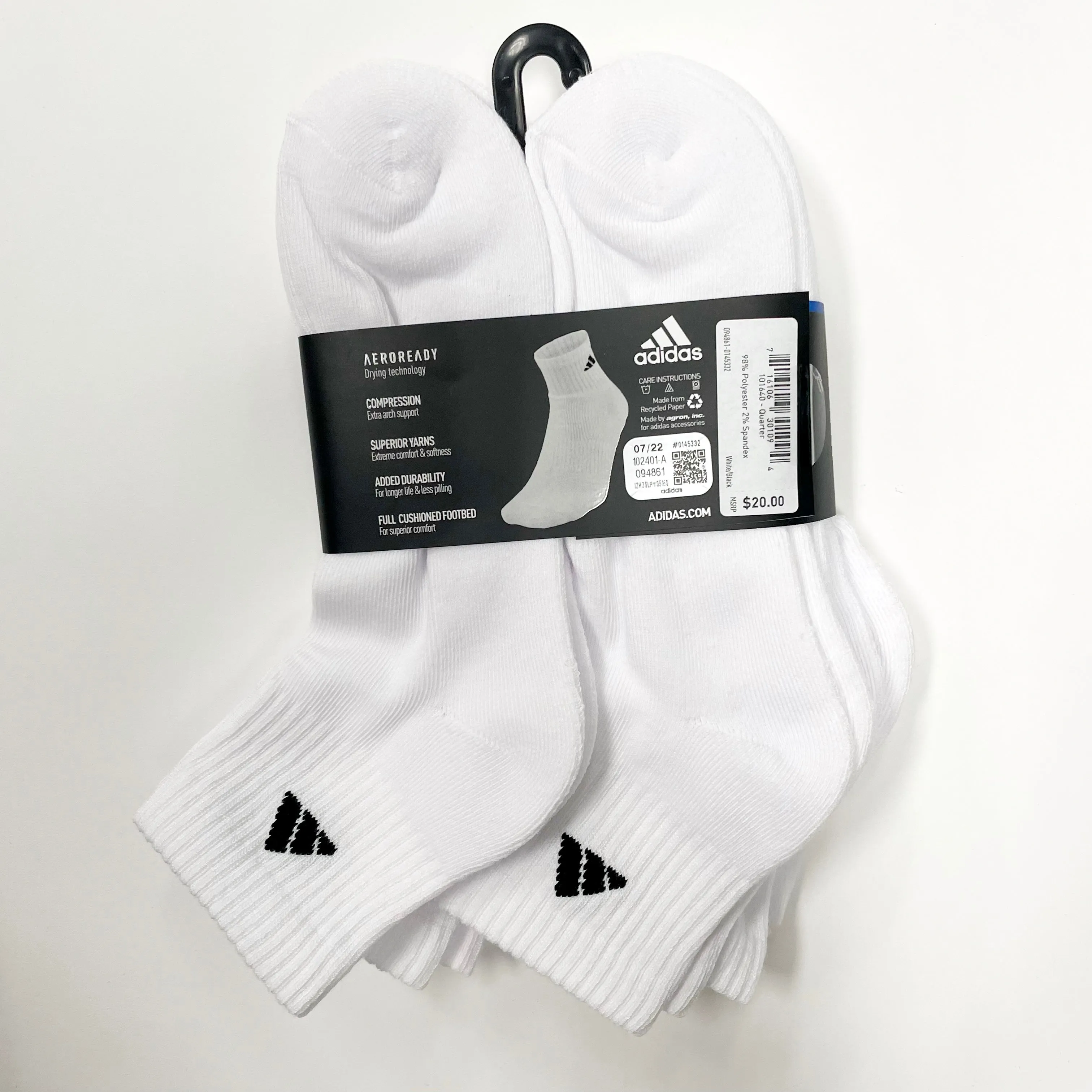 Adidas Men's Cushioned quarter-cut 6 pairs socks