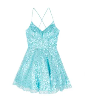 Alyce Women Baby Blue Sequin Lace Up Dress