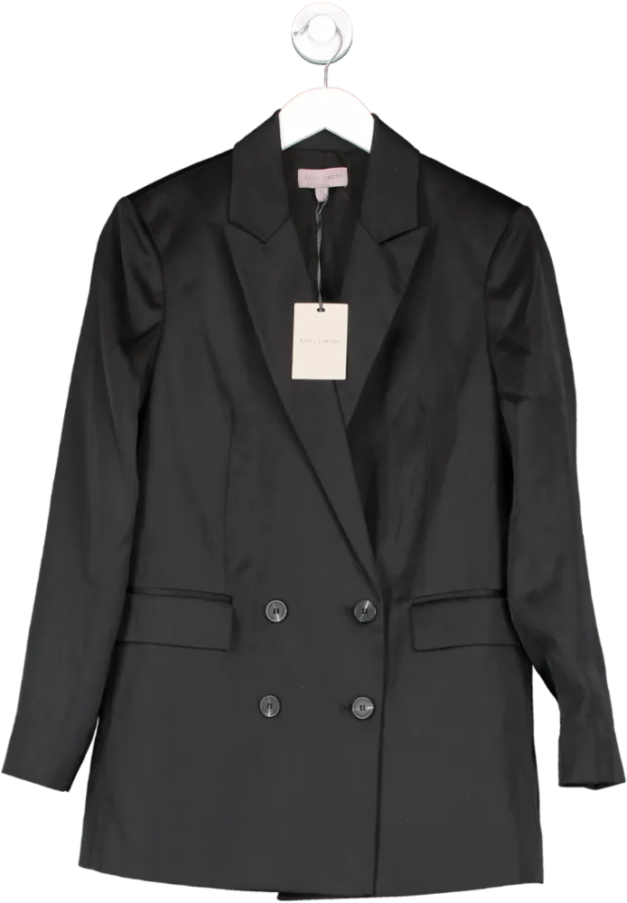 Chic Ana Jakobs Black Satin Blazer - Size UK Small, Elegant Tailored Jacket for Effortless Style