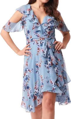 ARIELLA LONDON Blue Floral Ruffle Midi Dress Bnwt UK 10