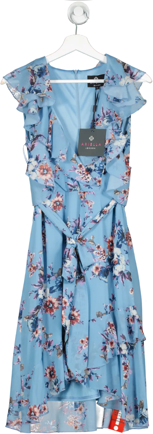 ARIELLA LONDON Blue Floral Ruffle Midi Dress Bnwt UK 10