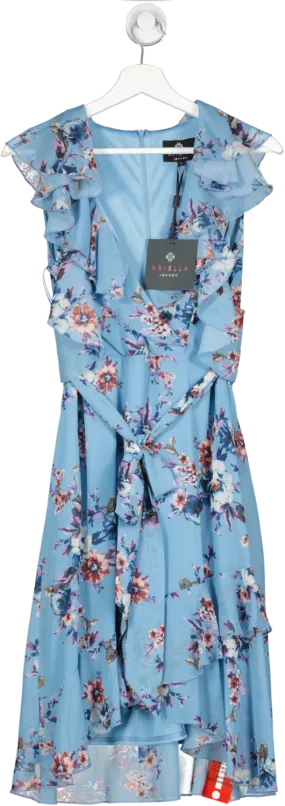 ARIELLA LONDON Blue Floral Ruffle Midi Dress Bnwt UK 10