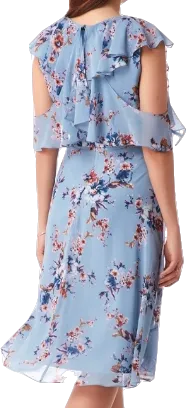 ARIELLA LONDON Blue Floral Ruffle Midi Dress Bnwt UK 10