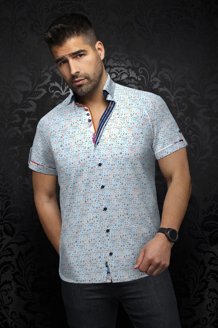 Au Noir Stretch Short Sleeve Shirt | Spiro Light Blue