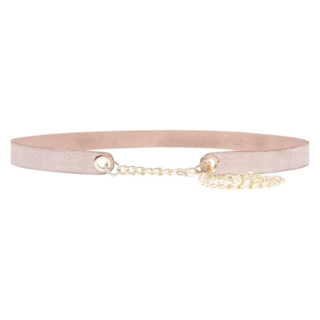 Beautiful leather belt with chain detail / 14930 - Sand