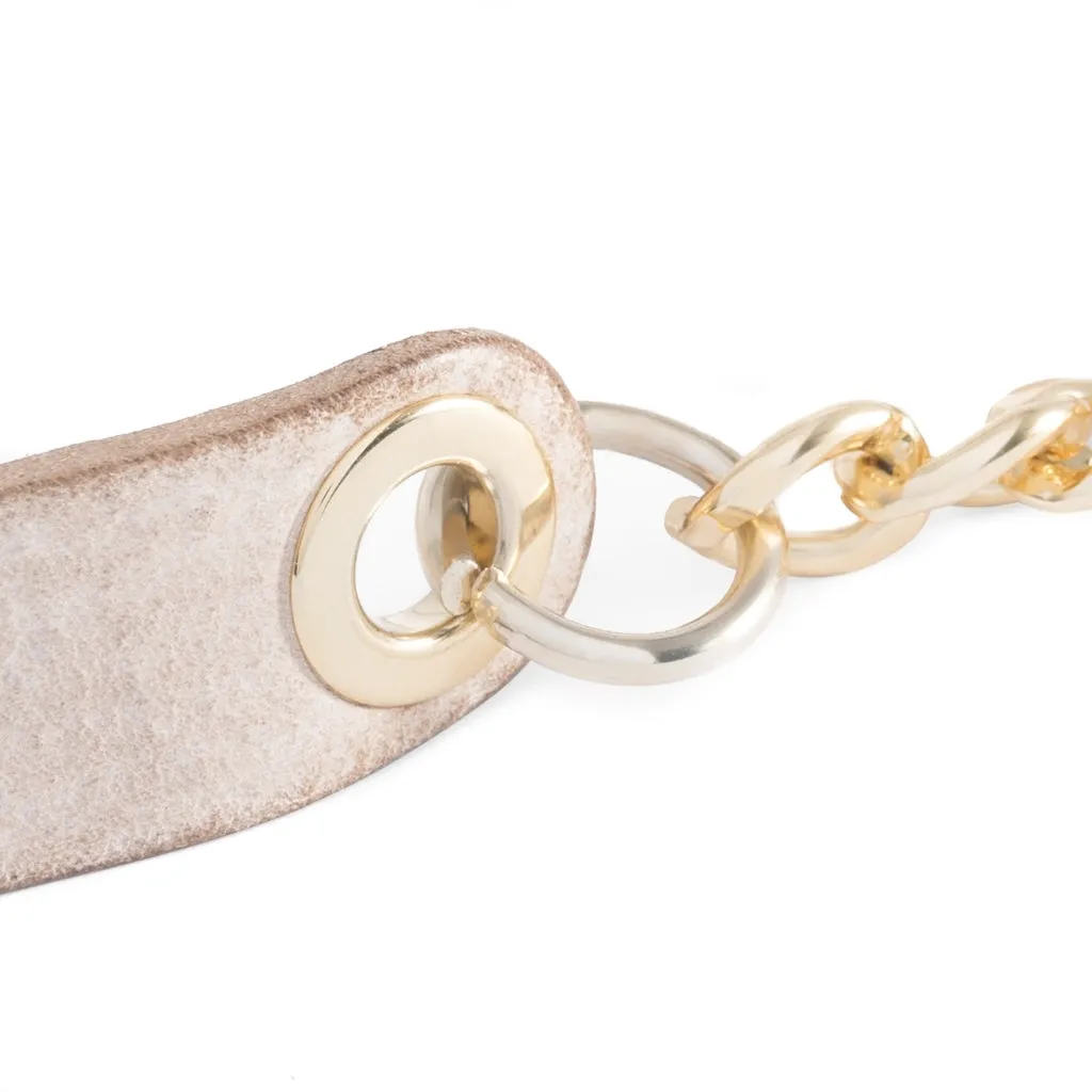 Beautiful leather belt with chain detail / 14930 - Sand