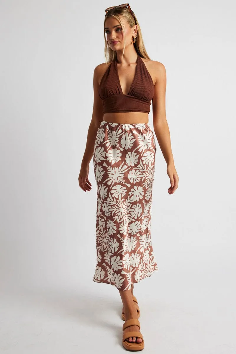 Beige Abstract Slip Skirt Maxi