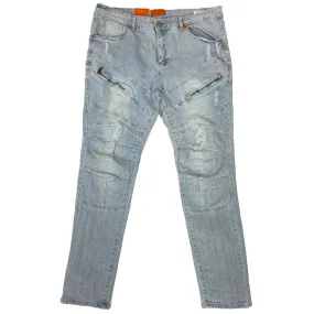 Bleecker&Mercer Distressed Zipper Moto Denim