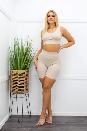 Bodycon Crop Top Short Set Tan