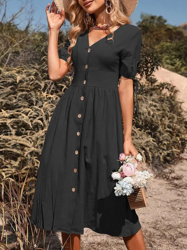 Bow Tie Sleeve V-Neck Dress