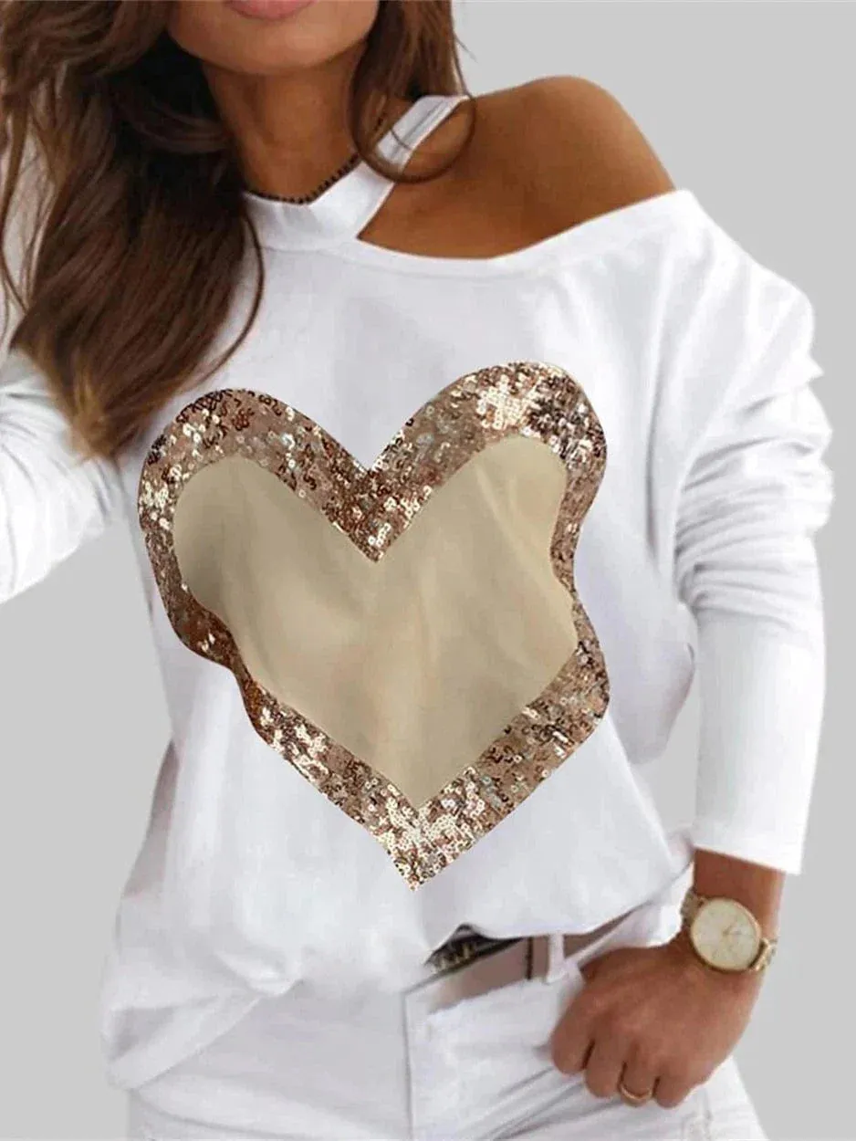 Elegant Butterfly Heart Long Sleeve Womens T-Shirt for Versatile Casual and Formal Wear