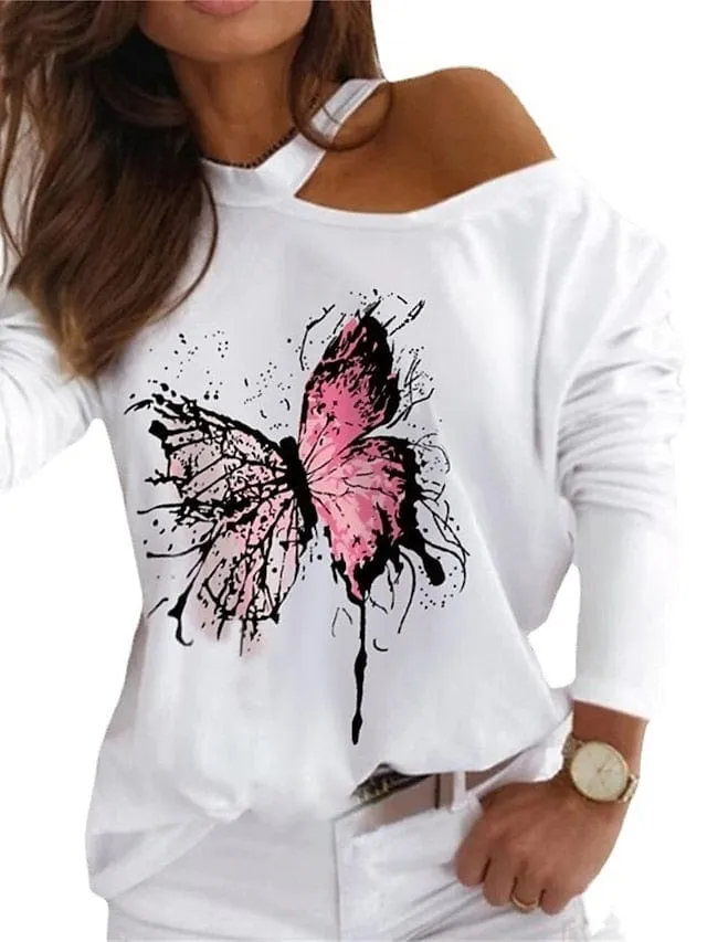 Elegant Butterfly Heart Long Sleeve Womens T-Shirt for Versatile Casual and Formal Wear