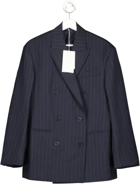 cos navy Blue Oversize Responsible Wool Pin Stripe Blazer UK 6