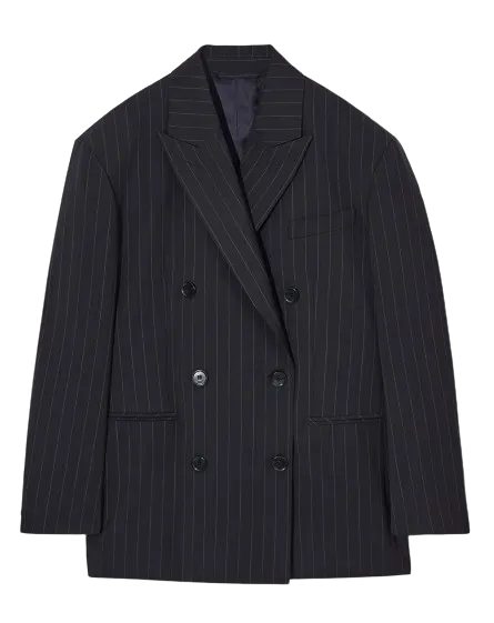 cos navy Blue Oversize Responsible Wool Pin Stripe Blazer UK 6