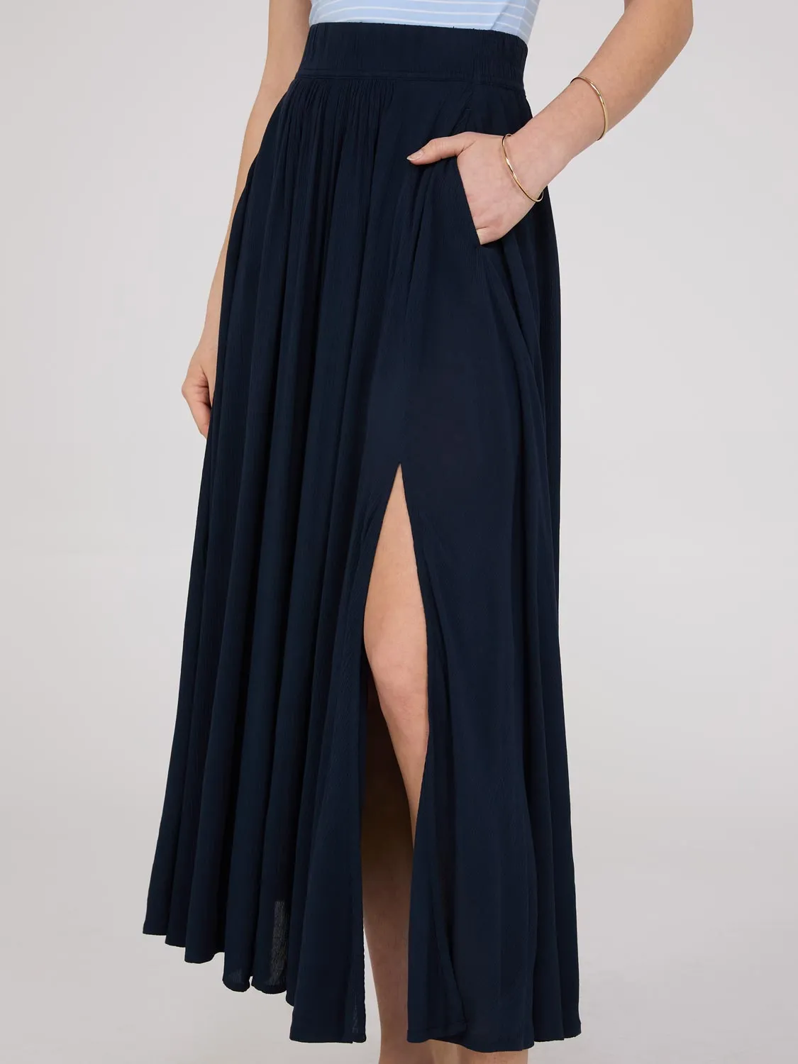 Crinkle Maxi Skirt With Front Slit