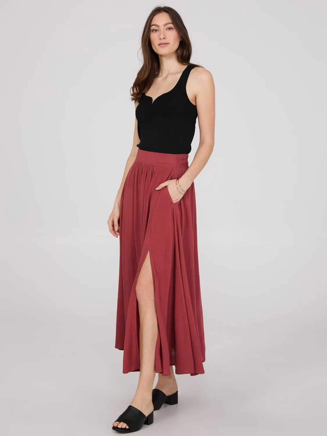 Crinkle Maxi Skirt With Front Slit