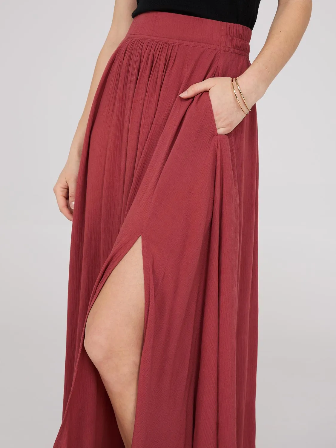 Crinkle Maxi Skirt With Front Slit