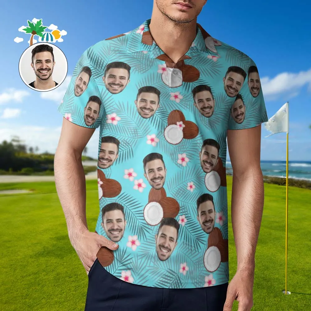 Custom Face Coconut Polo Shirt Men's Personalized Hawaiian Golf Shirts