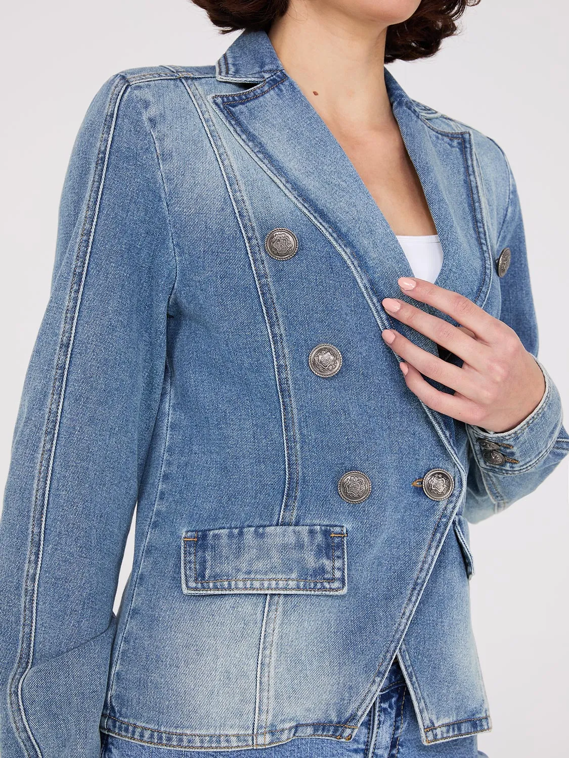 Denim Double-Breasted Blazer