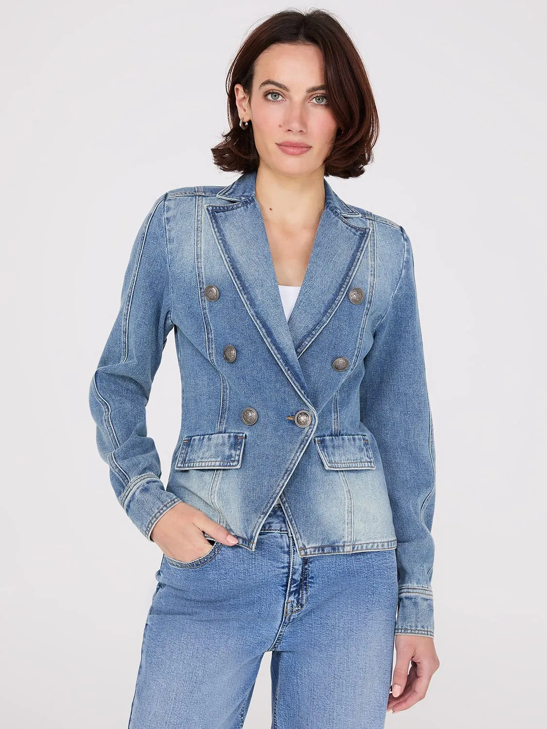 Denim Double-Breasted Blazer