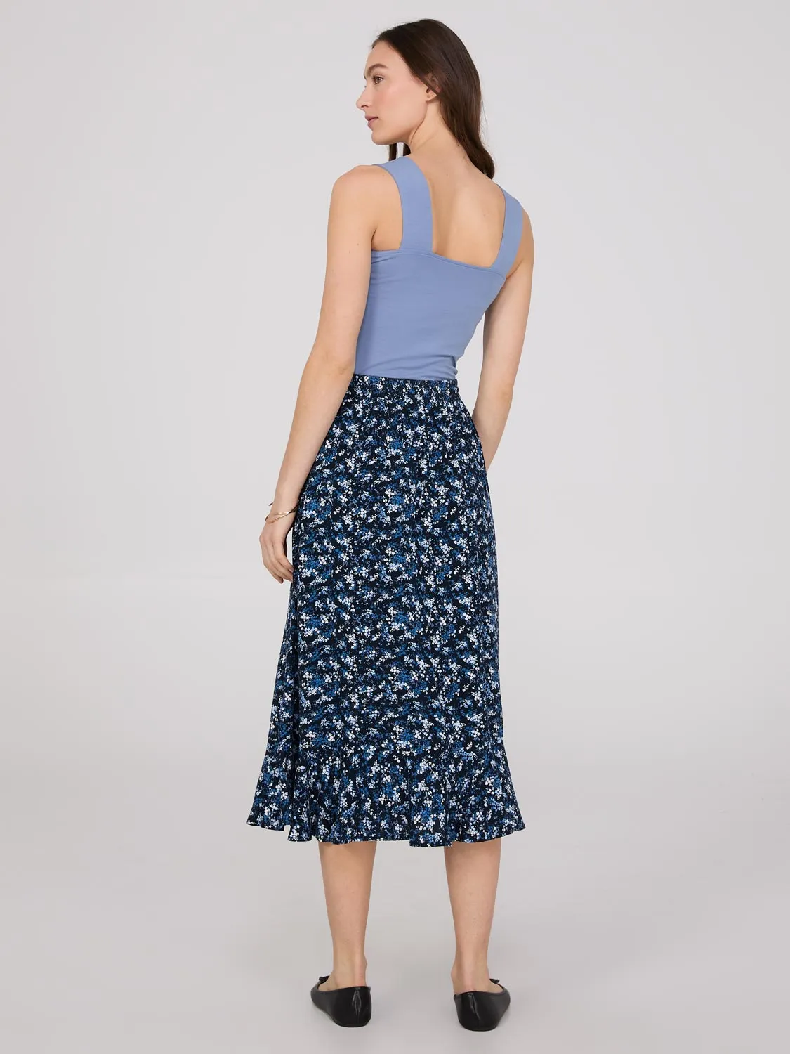 Ditsy Print Flounce Midi Skirt