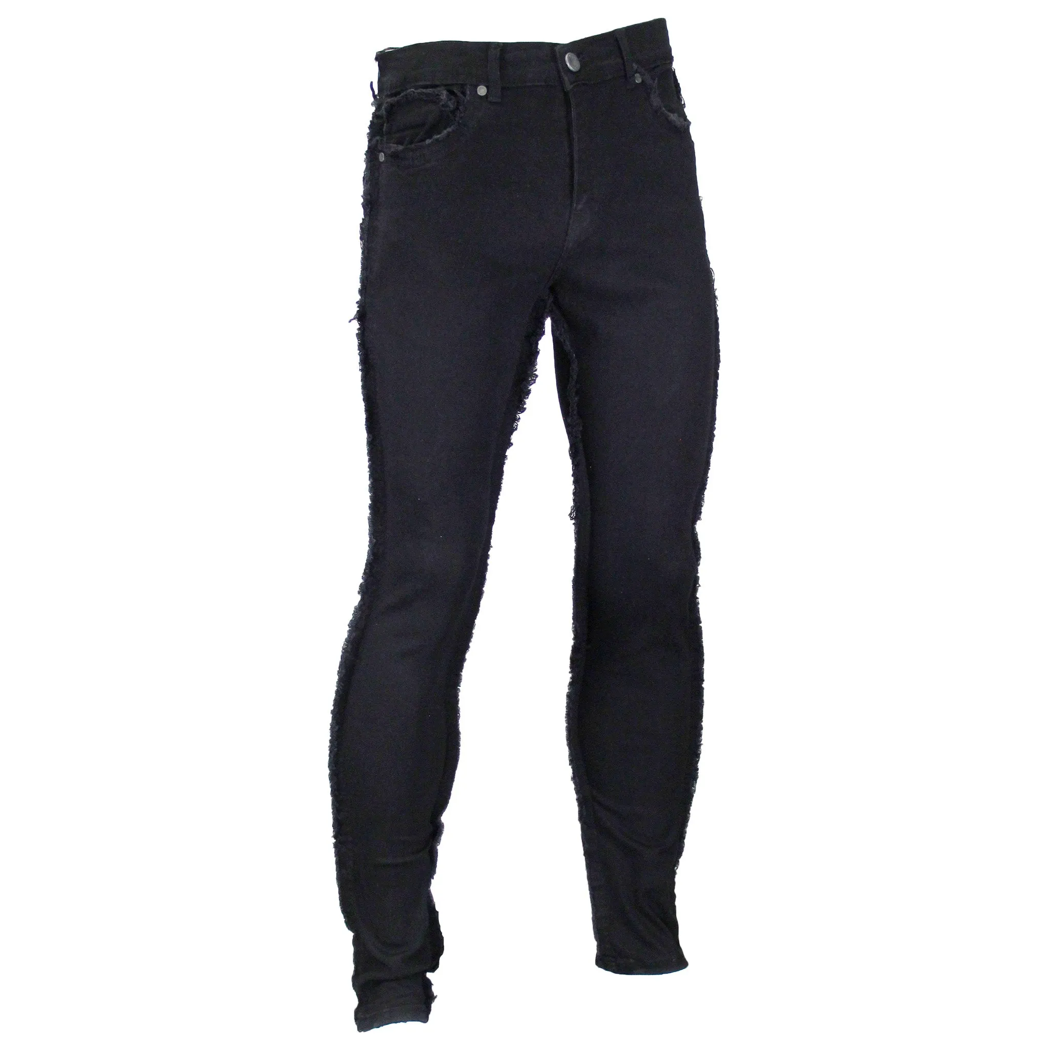 EVL Slim Fit Frayed Jeans w/Stretch in Dk Black