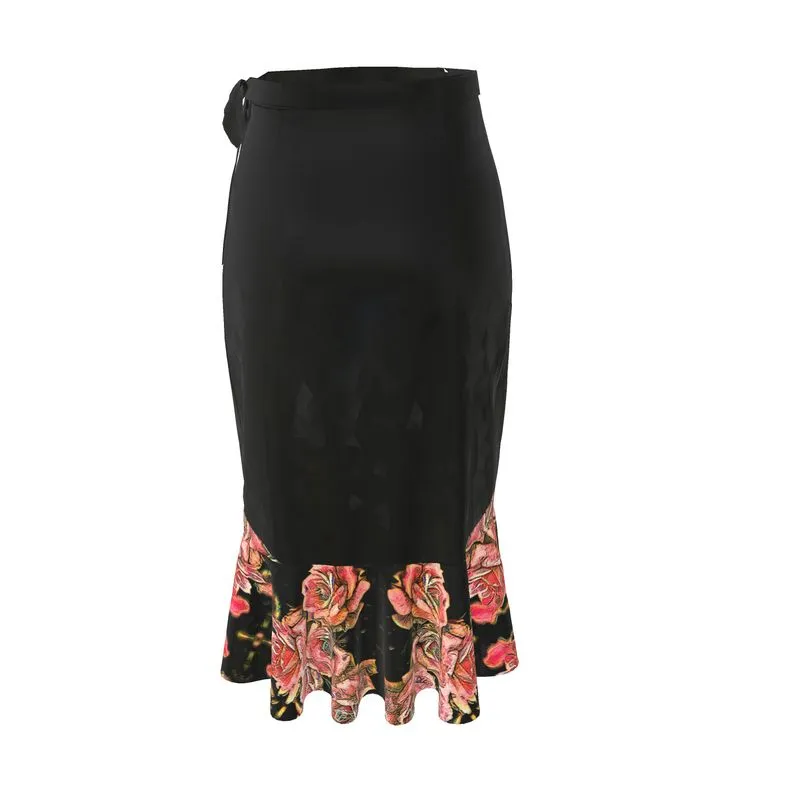 Floral Embosses: Roses 06-01 Designer Flounce Wrap Midi Skirt