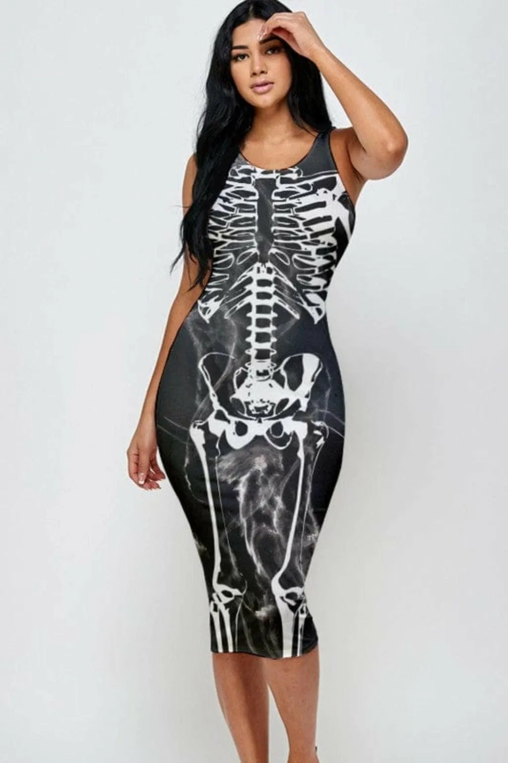 Halloween skeleton print Midi dress