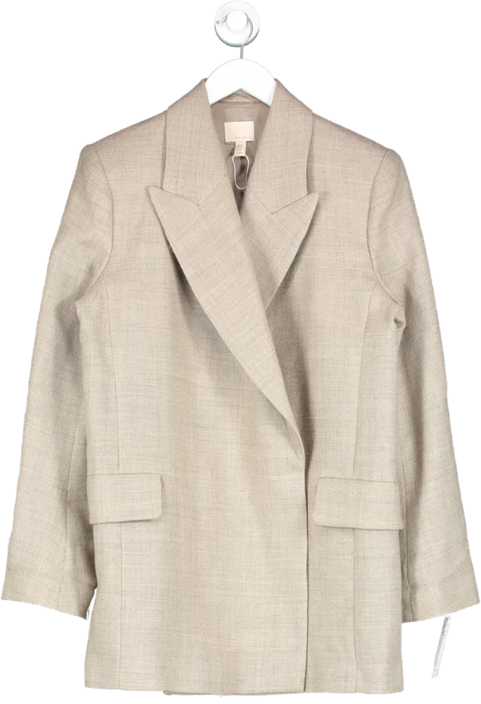 H&M Beige Longline Wool Blend Blazer UK XS