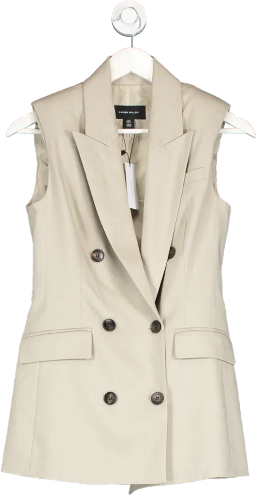 Karen Millen Beige Sleeveless Tailored Double Breasted Blazer UK 8