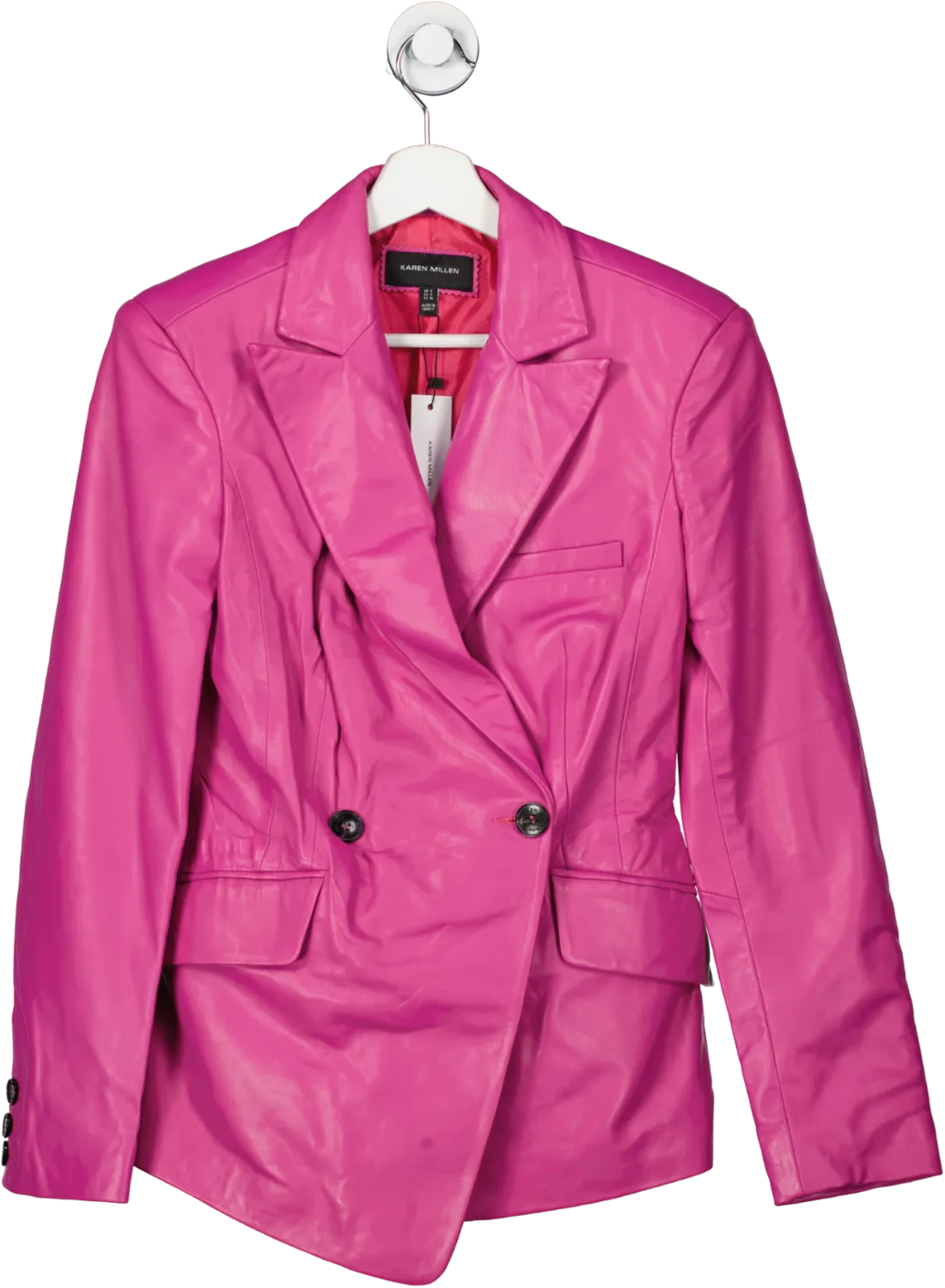 Karen Millen Pink Leather Asymmetric Single Breasted Blazer UK 8