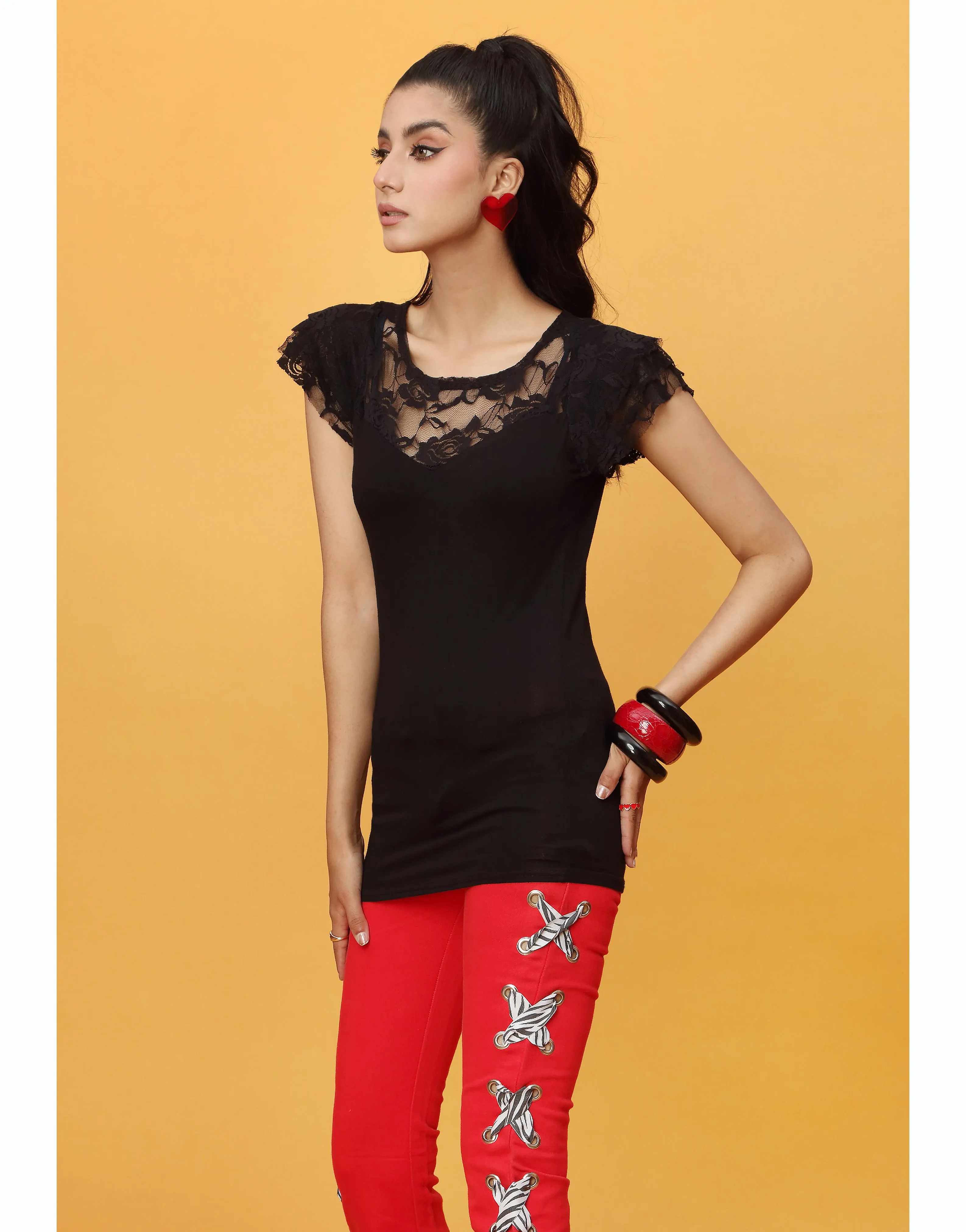 Lace Layered Cap Sleeve Top Black