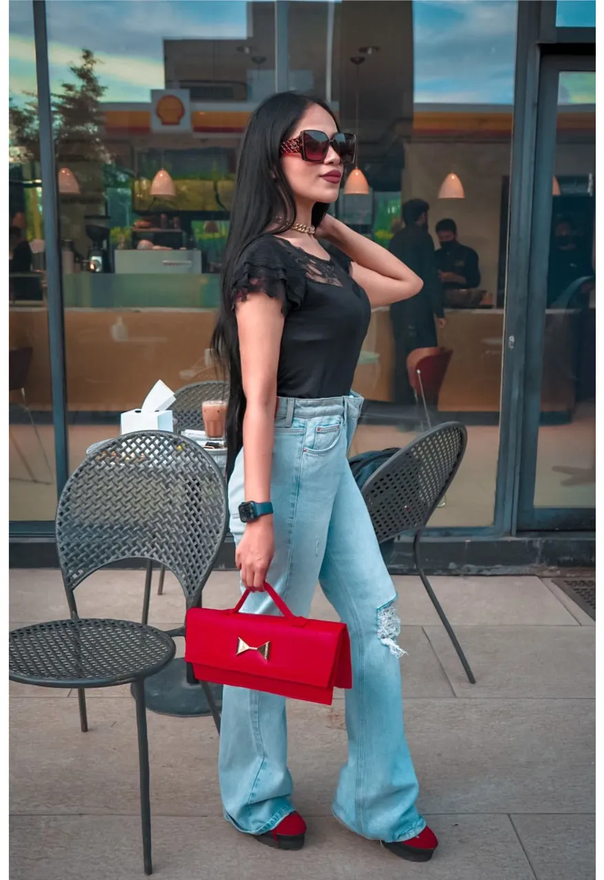 Lace Layered Cap Sleeve Top Black