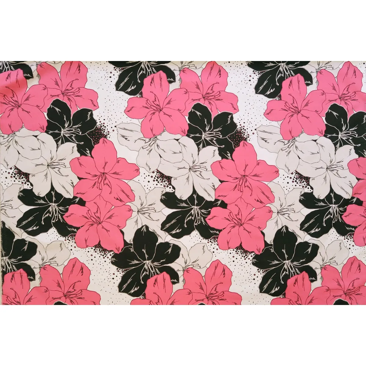 Large Pink and Black Flower  Fabric-White PC054P WHT-0012C