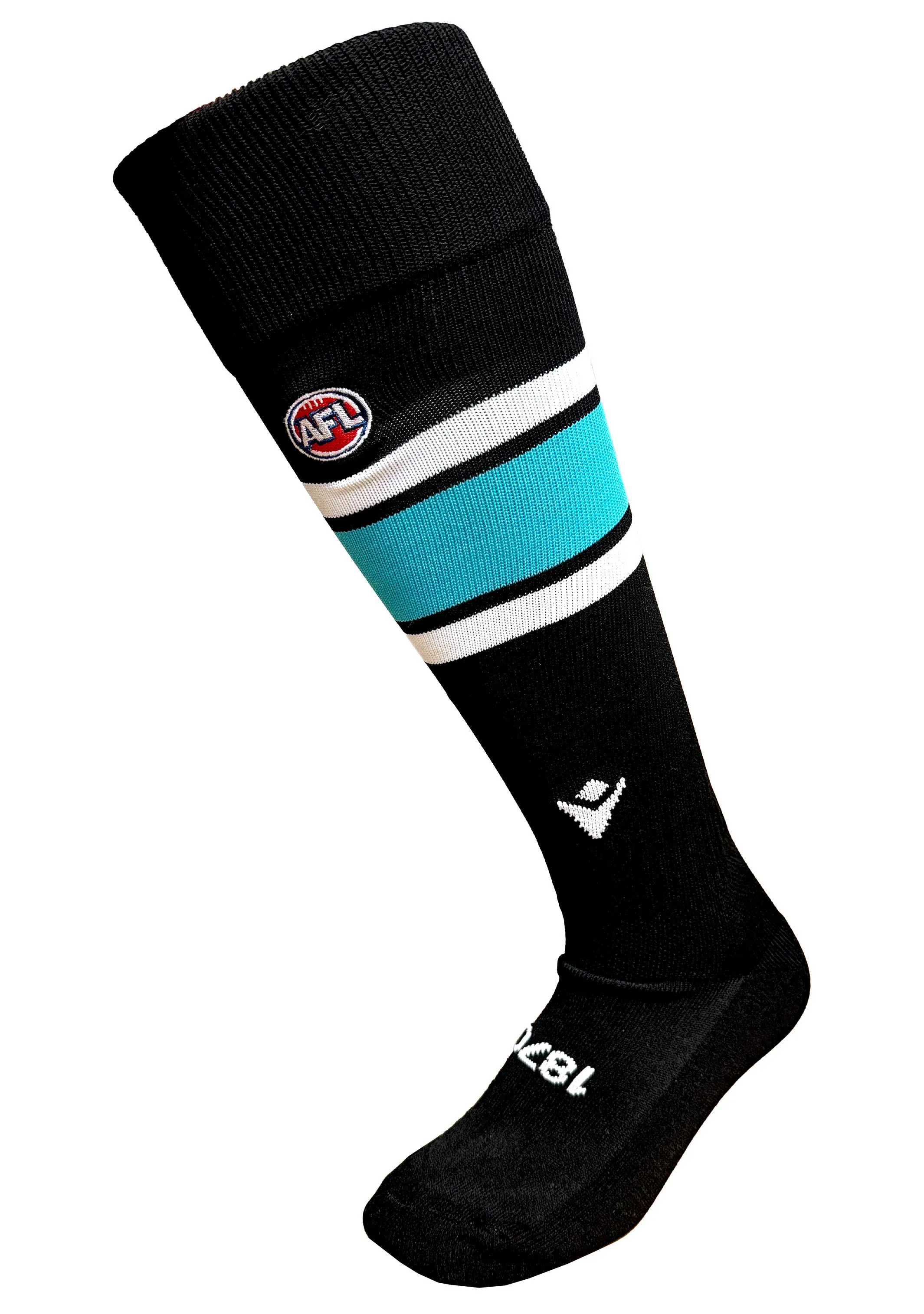 Macron Senior Port Adelaide Clash Full Length Socks Black/Teal <br> 58542788