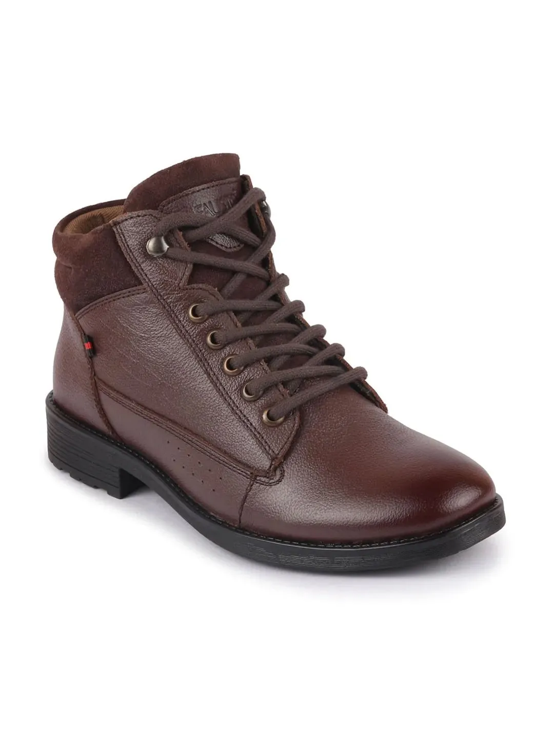 Men Brown Leather Lace Up Mid Top Boots