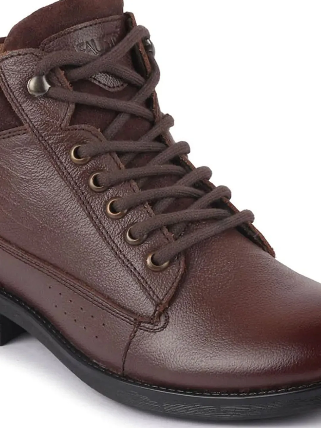 Men Brown Leather Lace Up Mid Top Boots