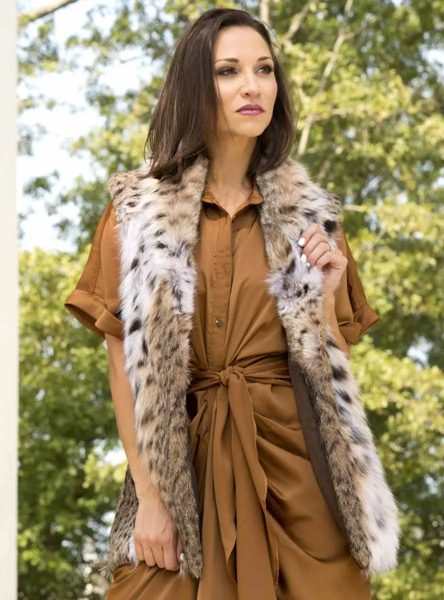 Natural Bobcat Fur Vest with Shawl Collar