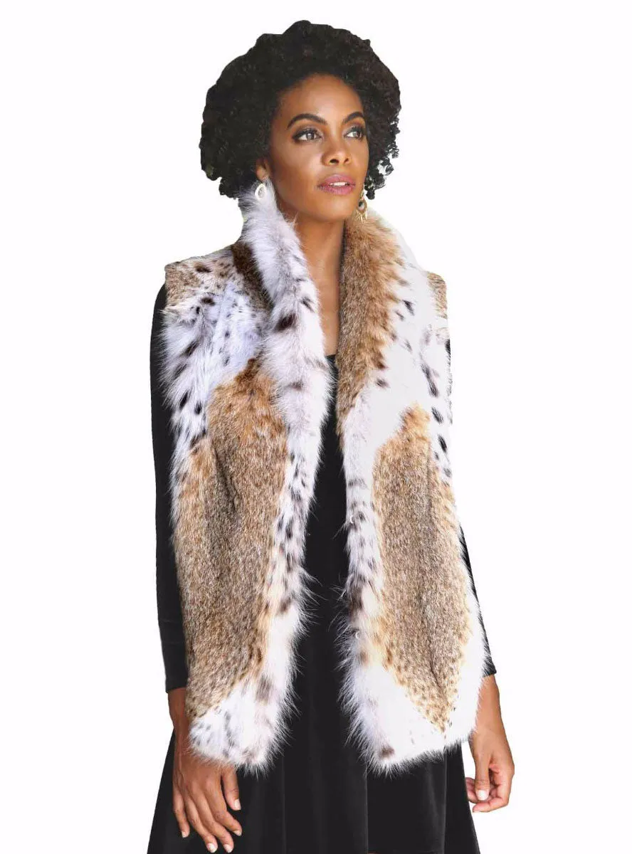 Natural Bobcat Fur Vest with Shawl Collar