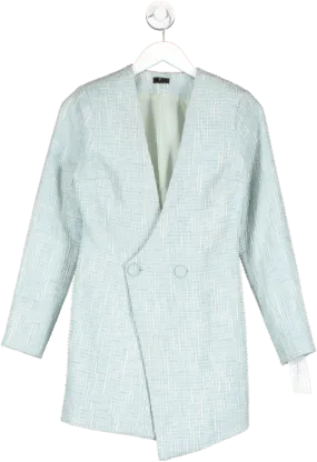 NBD Blue Boucle Collarless Blazer Dress UK XS