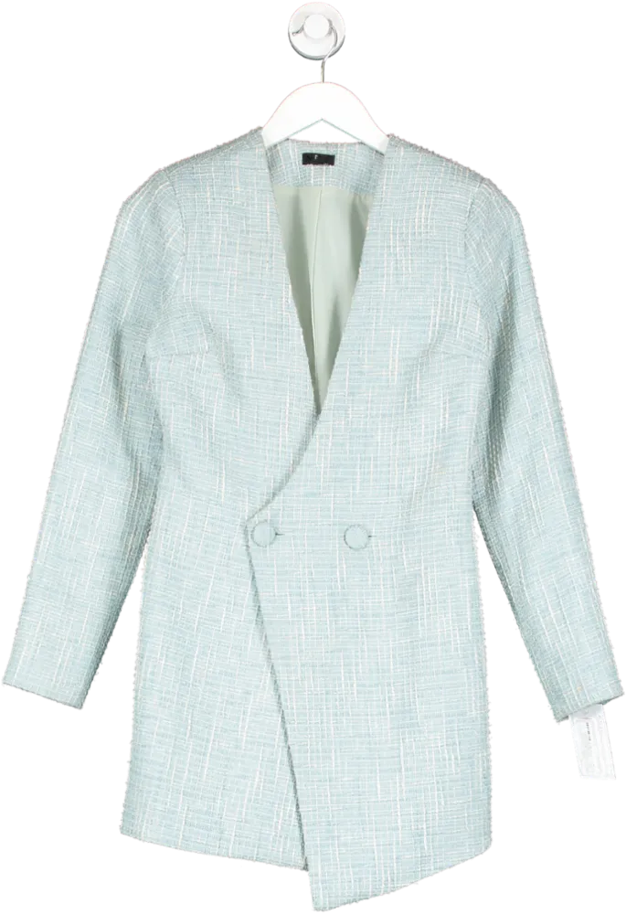 NBD Blue Boucle Collarless Blazer Dress UK XS