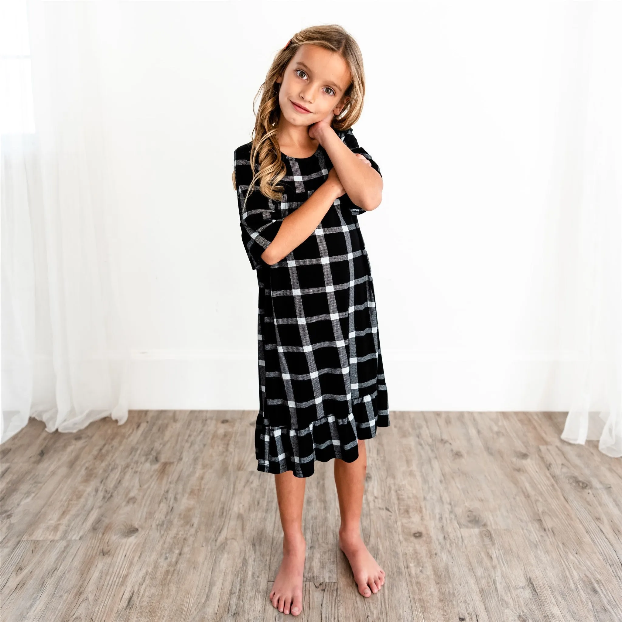 Noel House Dress (Girls' Sizes): Black Plaid