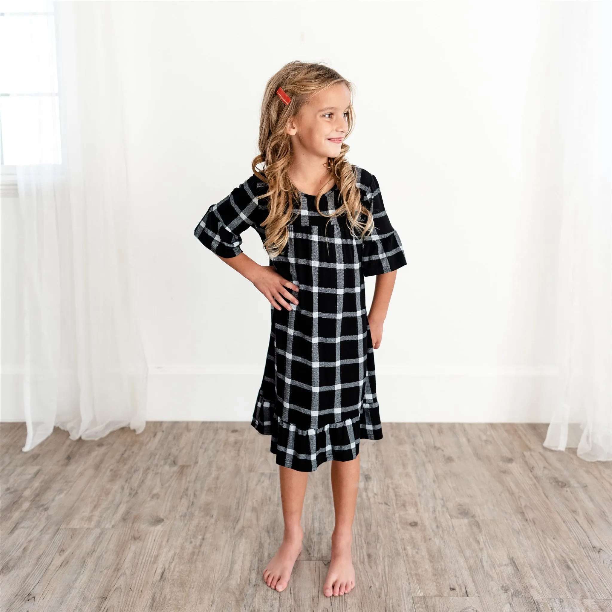 Noel House Dress (Girls' Sizes): Black Plaid