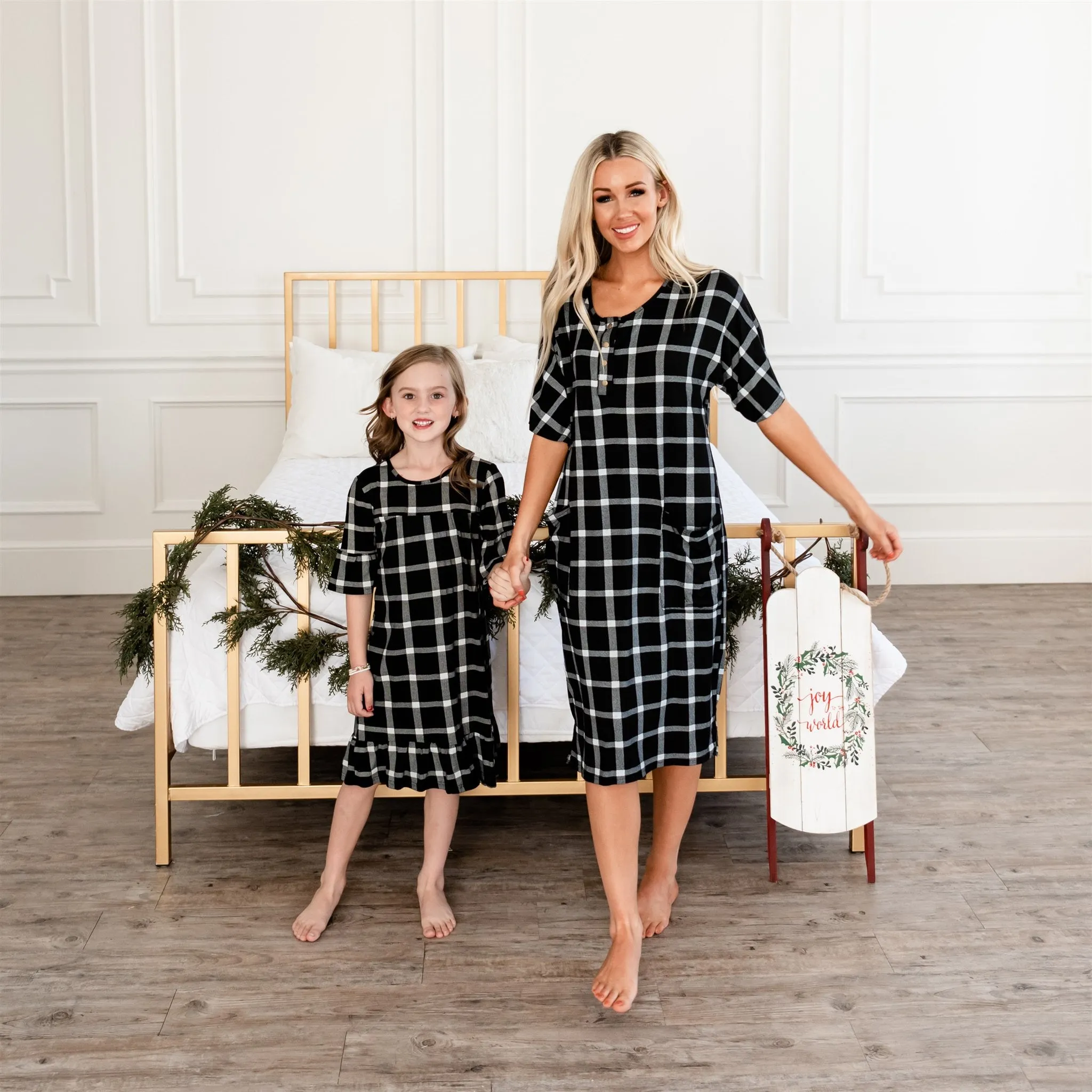 Noel House Dress (Girls' Sizes): Black Plaid