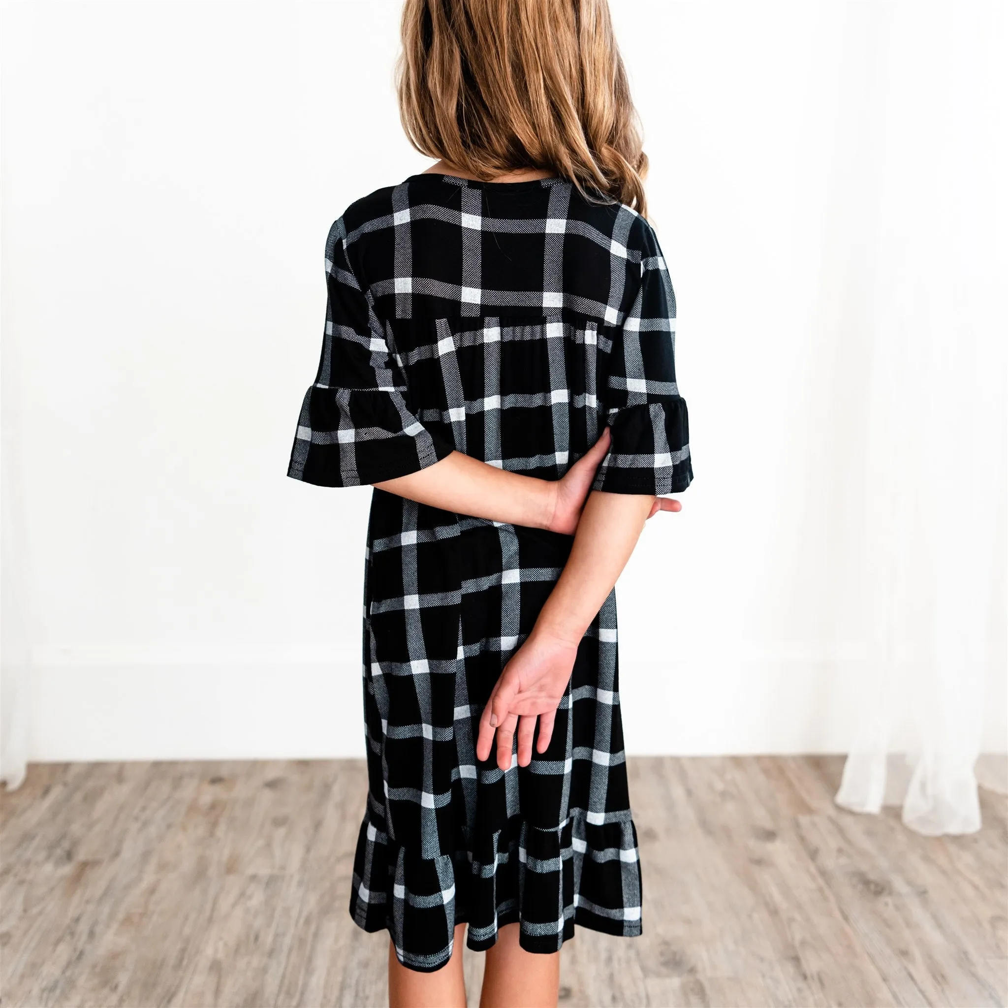 Noel House Dress (Girls' Sizes): Black Plaid