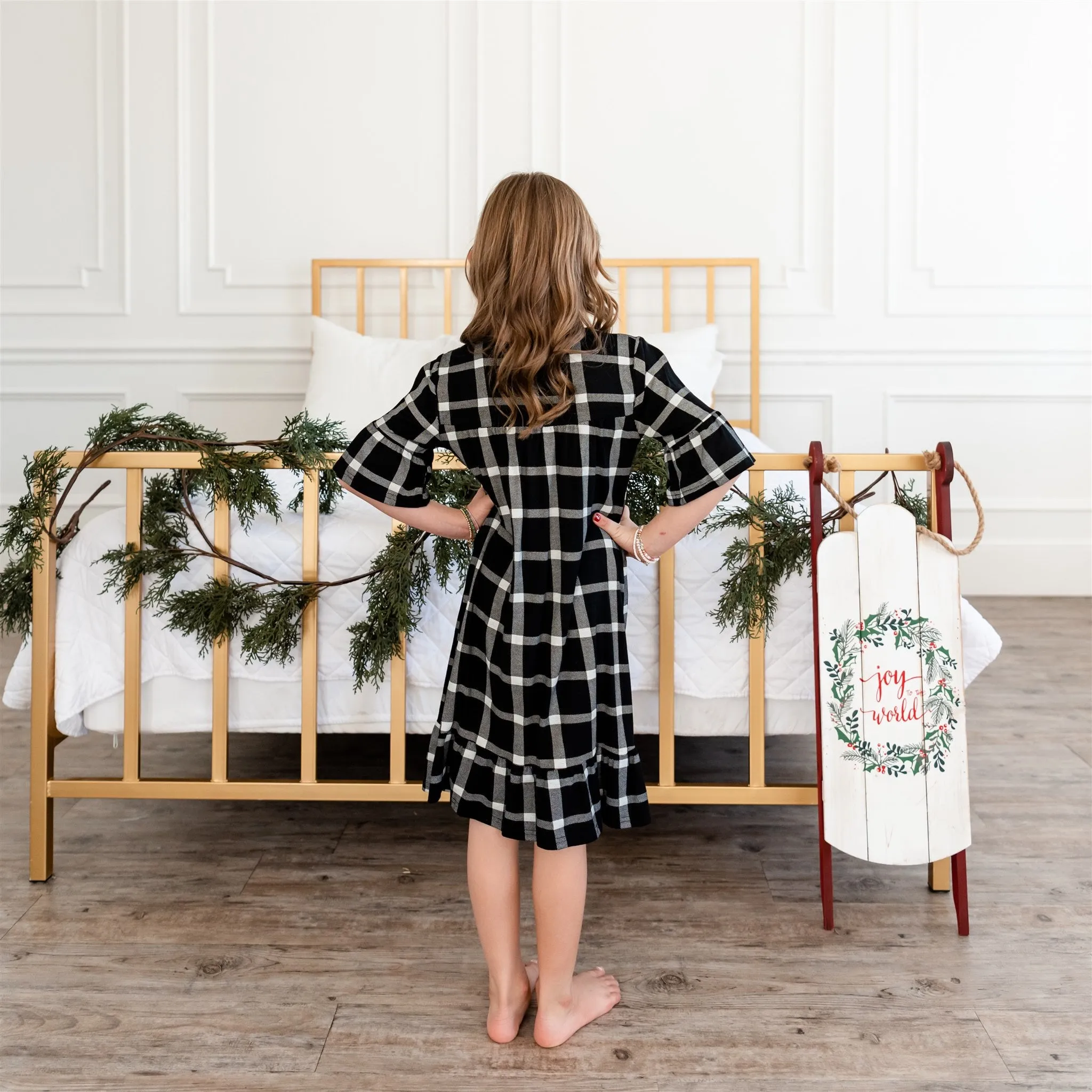 Noel House Dress (Girls' Sizes): Black Plaid